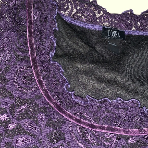 Vintage 90s royal purple stretch lace velvet ribbon square neck tunic top L - Picture 5 of 16